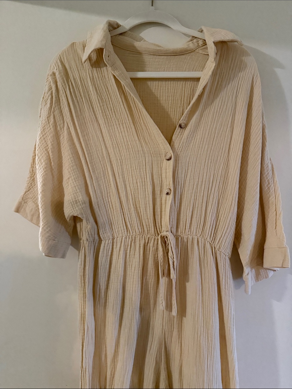 Beige Drawstring Waist Button-Front Women's jumper